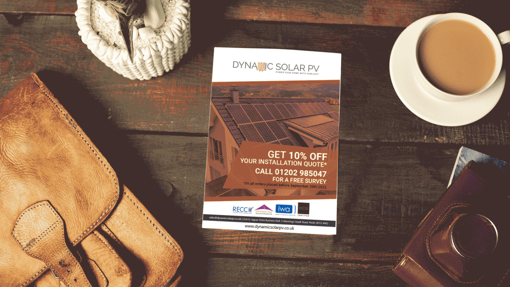 Mock-up of the A5 solar panel flyer designed for Dynamic Solar, Dorset